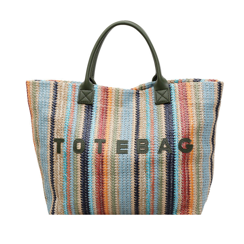 Ruime Geweven Shopper met Regenboogstrepen-11