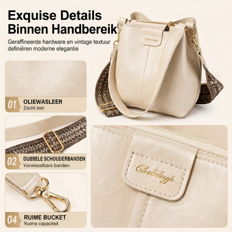 Vintage Bucket Bag met Dubbele Schouderriem-1