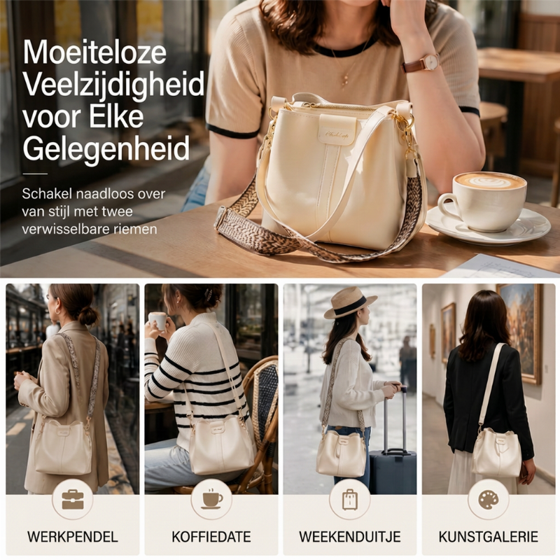Vintage Bucket Bag met Dubbele Schouderriem-4