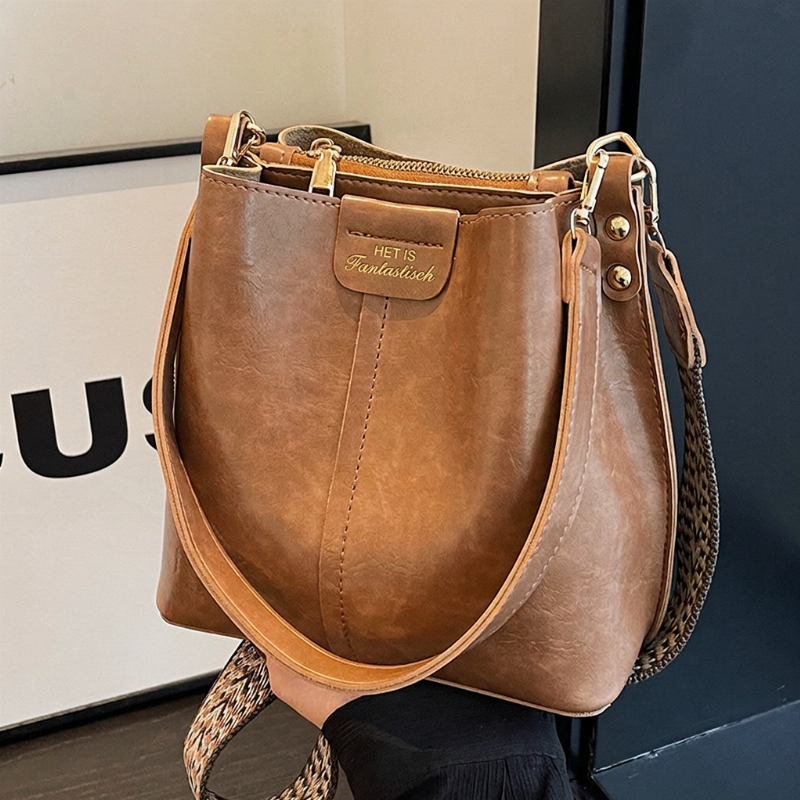 Vintage Bucket Bag met Dubbele Schouderriem-9