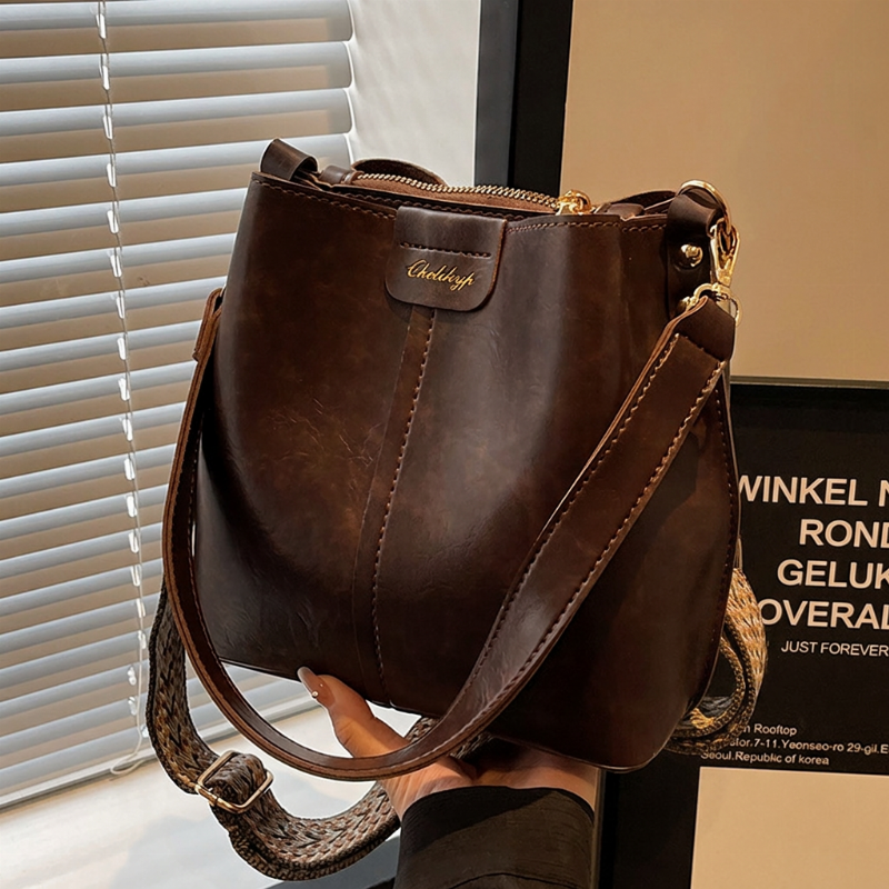 Vintage Bucket Bag met Dubbele Schouderriem-11