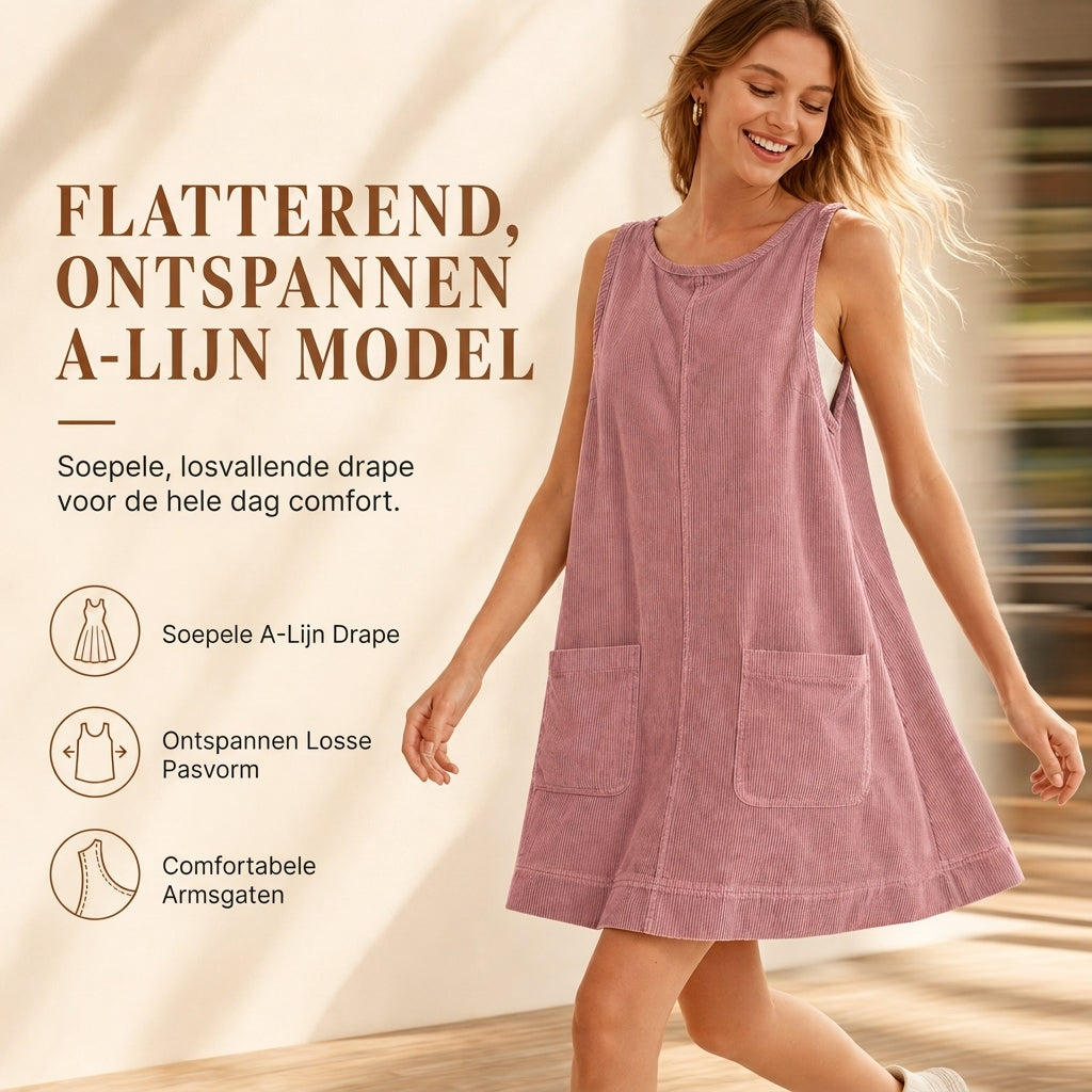 Corduroy Overgooierjurk met Voorzakken-5