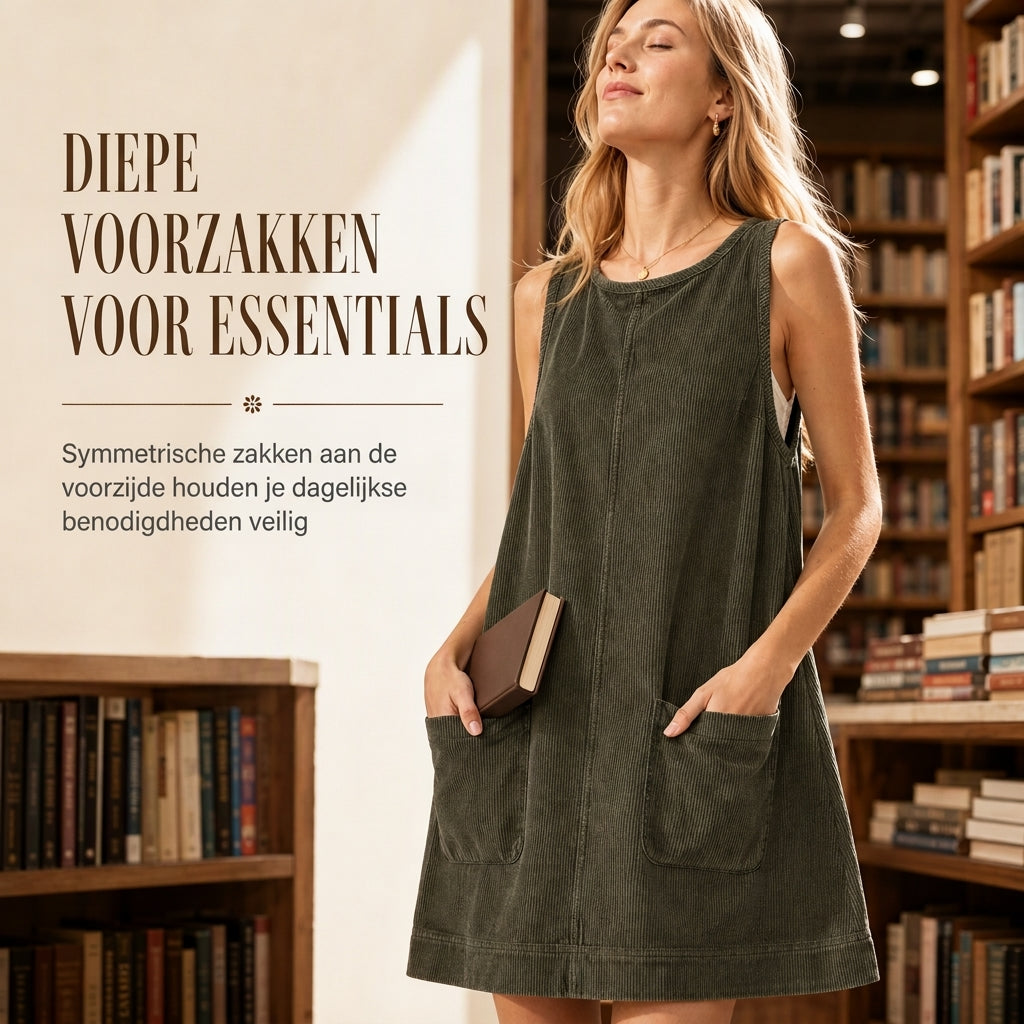 Corduroy Overgooierjurk met Voorzakken-3