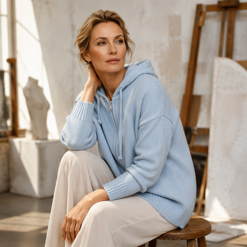 Oversized Gebreid Vest met Capuchon en Ritssluiting-5