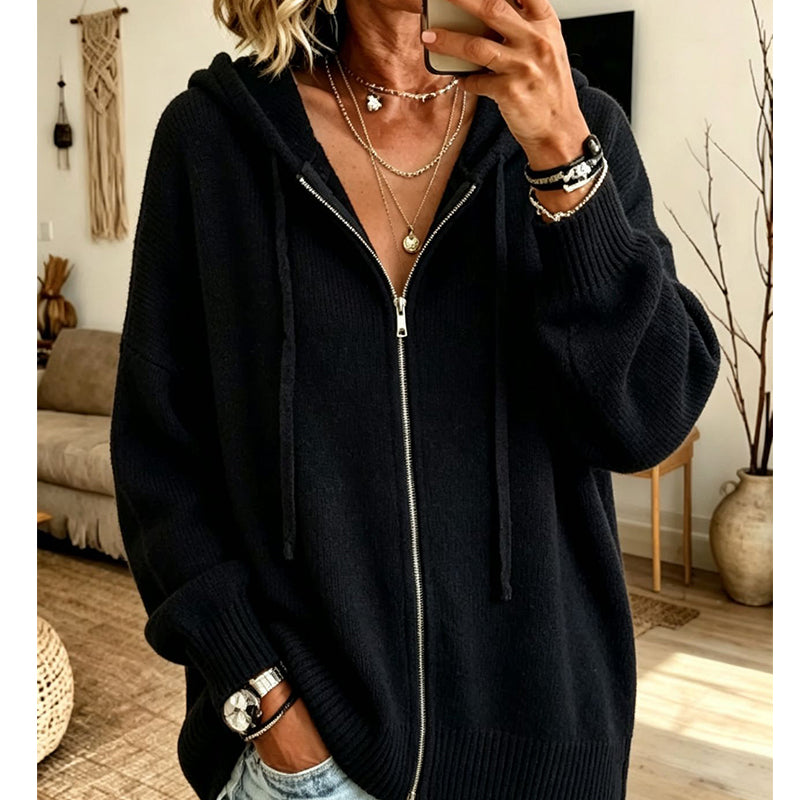 Oversized Gebreid Vest met Capuchon en Ritssluiting-10