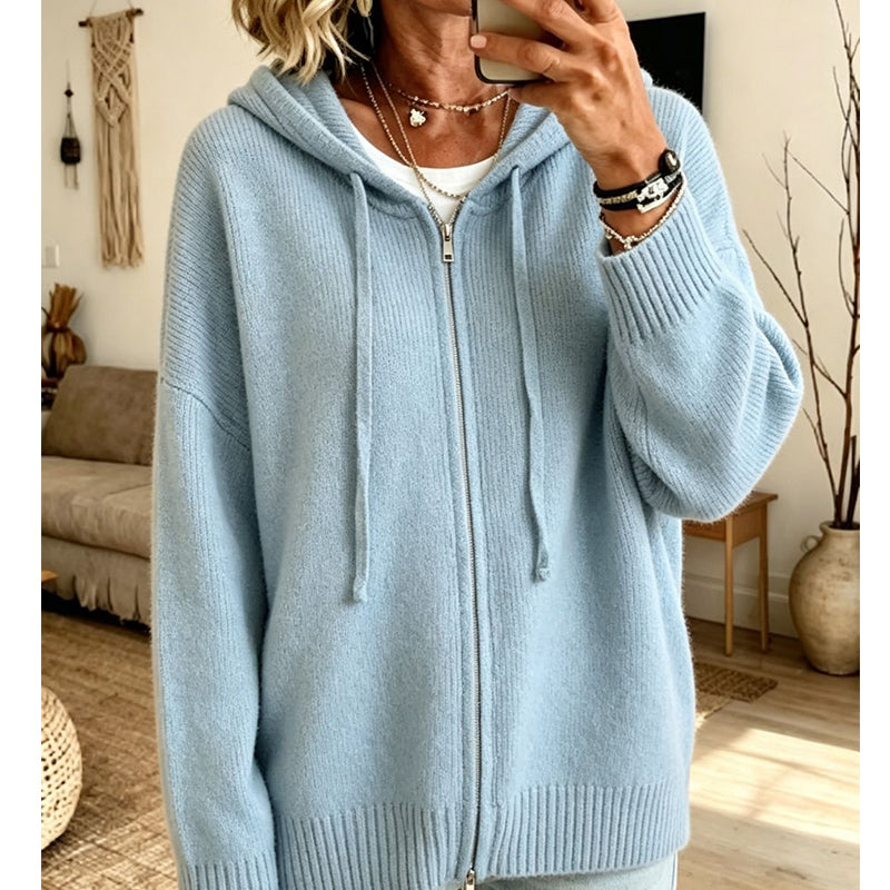 Oversized Gebreid Vest met Capuchon en Ritssluiting-11