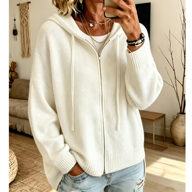 Oversized Gebreid Vest met Capuchon en Ritssluiting-13