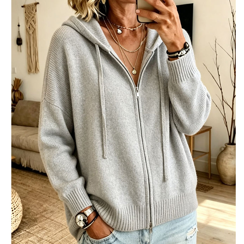 Oversized Gebreid Vest met Capuchon en Ritssluiting-12