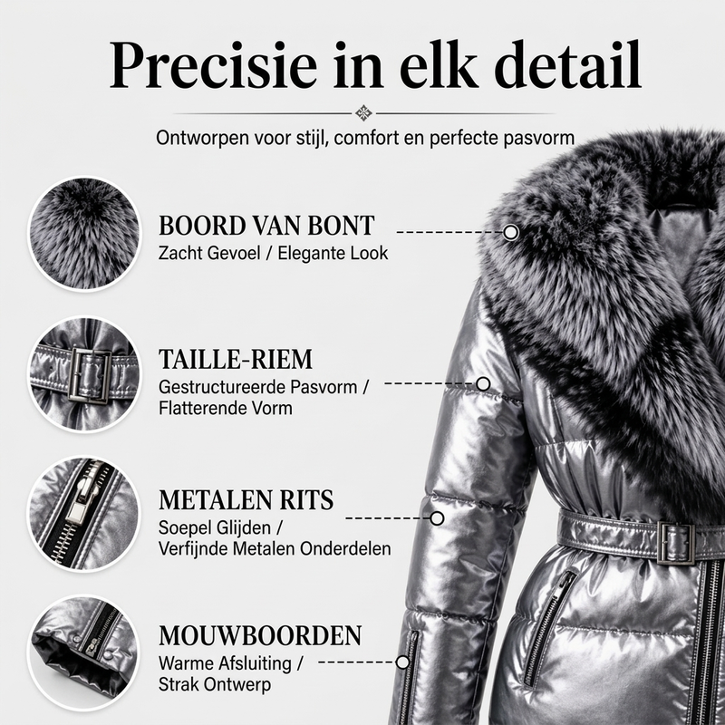 Metallic gewatteerde winterjas met imitatiebontkraag-1