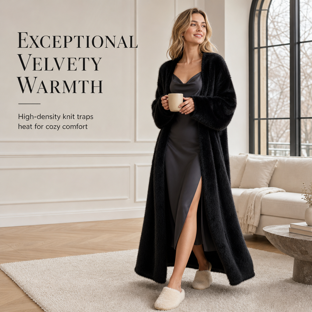 Elegante Lange Pluche Cardigan met Open Voorzijde en Zakken-1