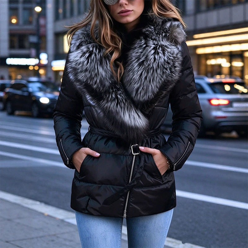 Metallic gewatteerde winterjas met imitatiebontkraag-9