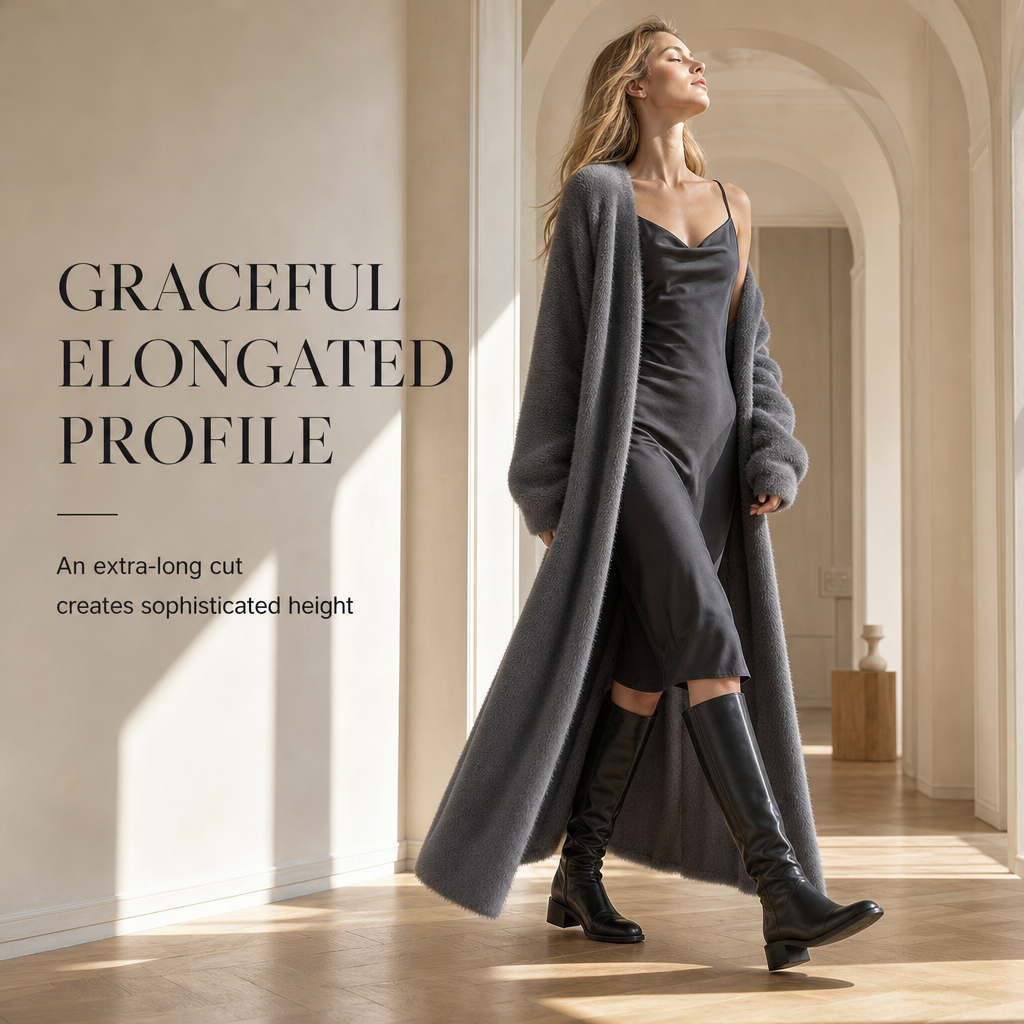 Elegante Lange Pluche Cardigan met Open Voorzijde en Zakken-2