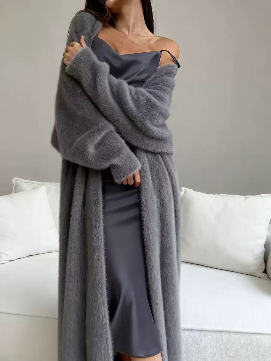 Elegante Lange Pluche Cardigan met Open Voorzijde en Zakken-9