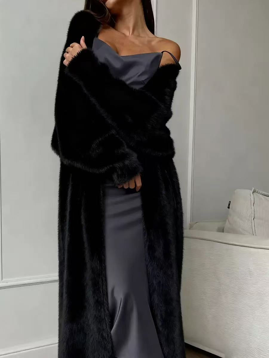 Elegante Lange Pluche Cardigan met Open Voorzijde en Zakken-11