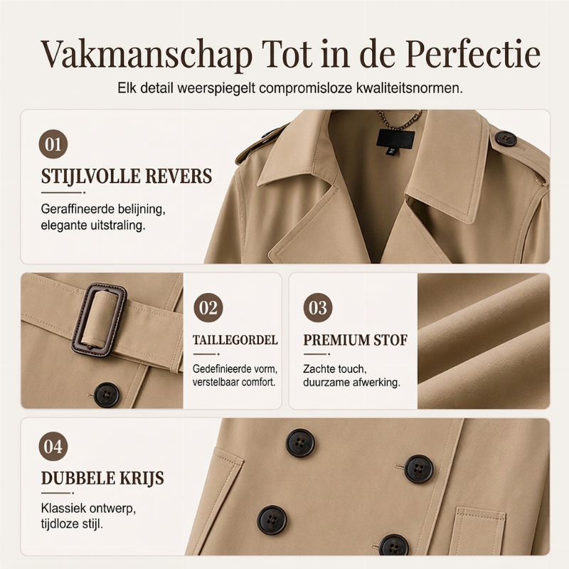 Klassieke Dubbelrijige Trenchcoat met Tailleceintuur-1