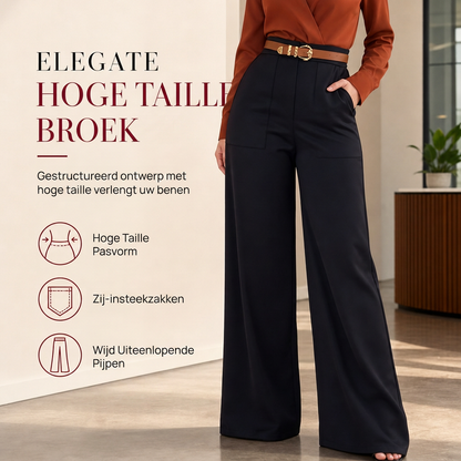 Elegante High-Waist Pantalon met Wijde Pijpen en Zijzakken