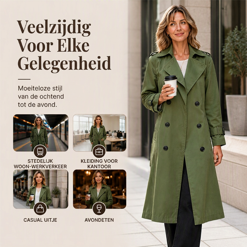 Klassieke Dubbelrijige Trenchcoat met Tailleceintuur-4