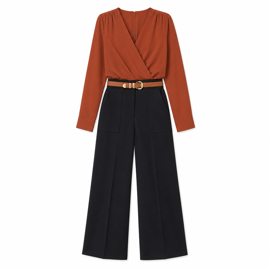 Elegante High-Waist Pantalon met Wijde Pijpen en Zijzakken-12