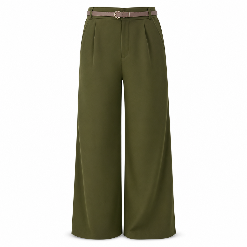 Elegante High-Waist Pantalon met Wijde Pijpen en Zijzakken-21