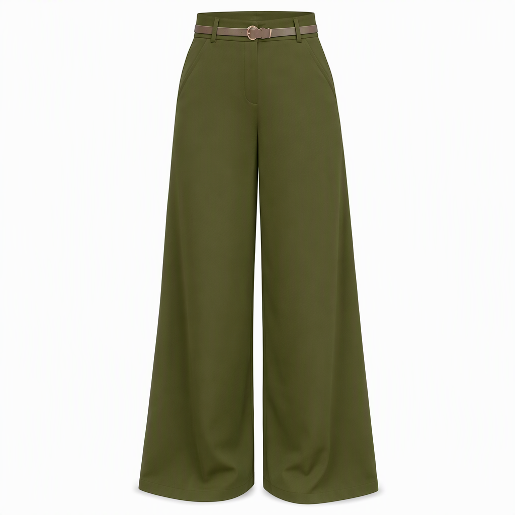 Elegante High-Waist Pantalon met Wijde Pijpen en Zijzakken-19