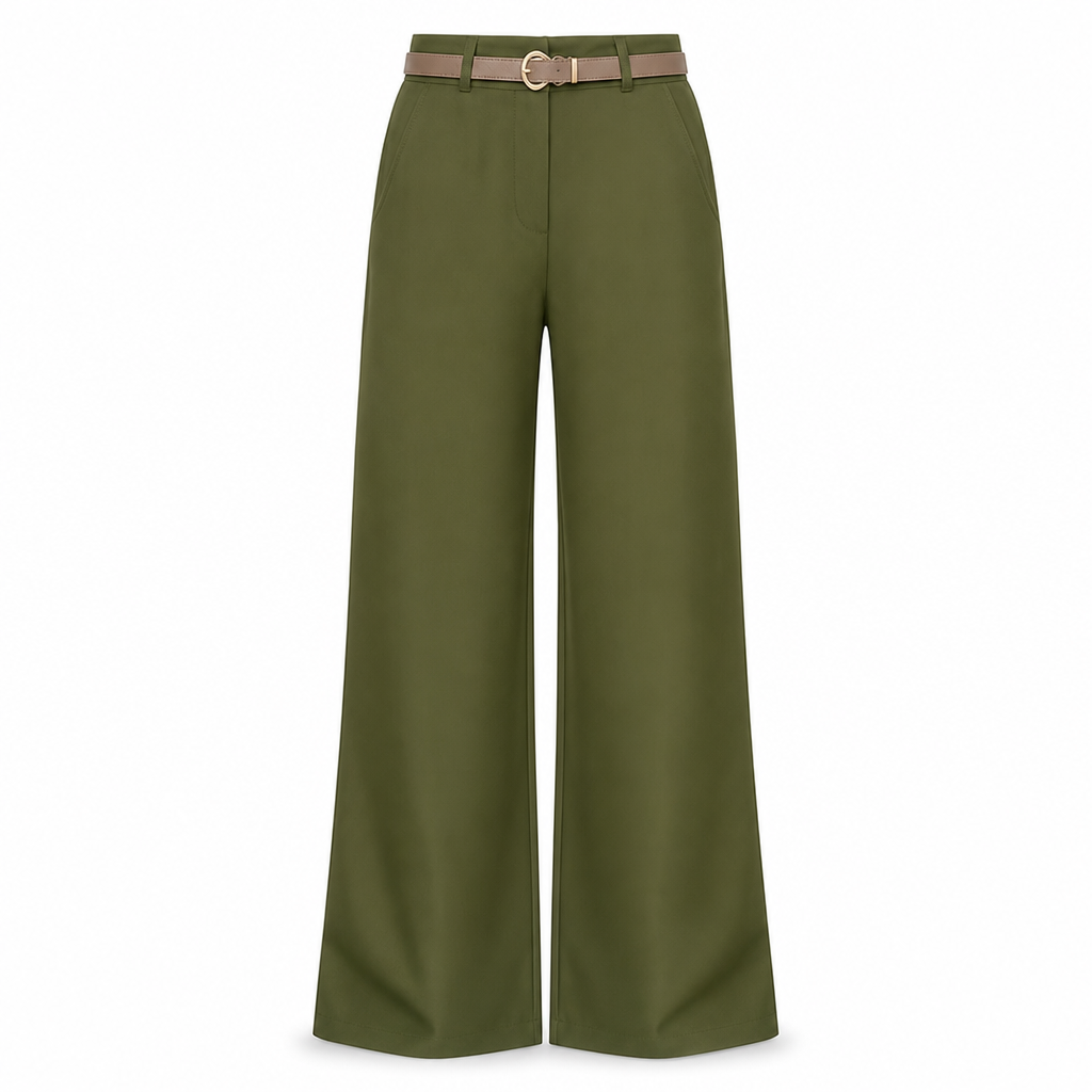 Elegante High-Waist Pantalon met Wijde Pijpen en Zijzakken-22