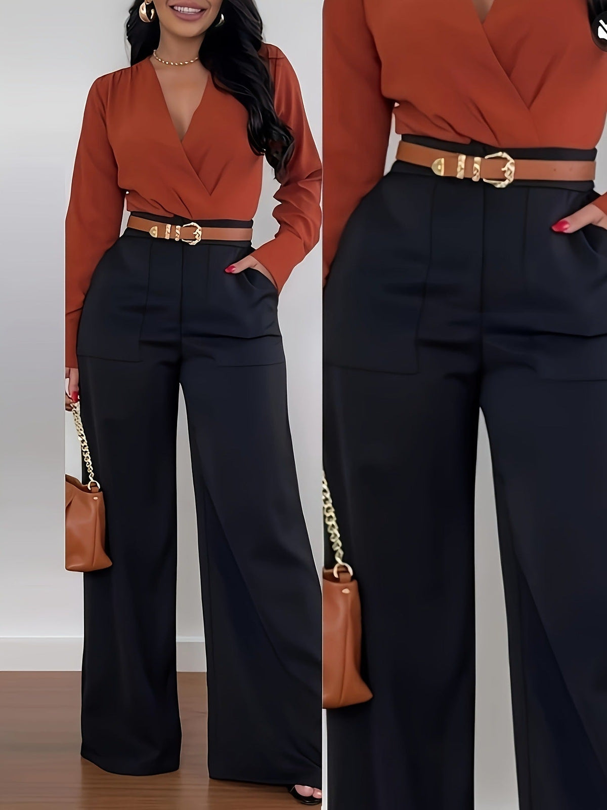 Elegante High-Waist Pantalon met Wijde Pijpen en Zijzakken-31