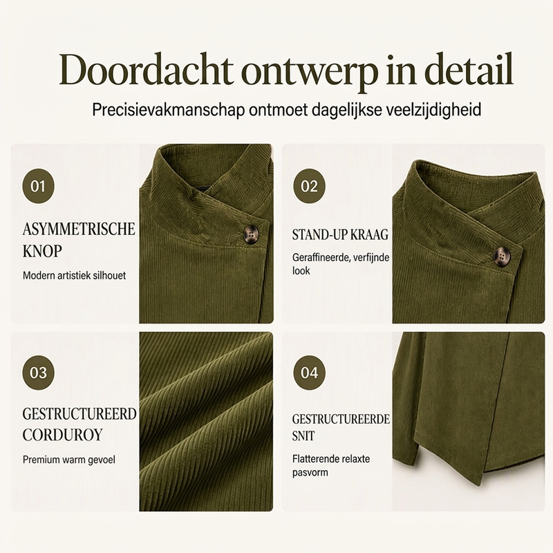 Asymmetrisch Corduroy Jasje met Opstaande Kraag en Knoopsluiting-1