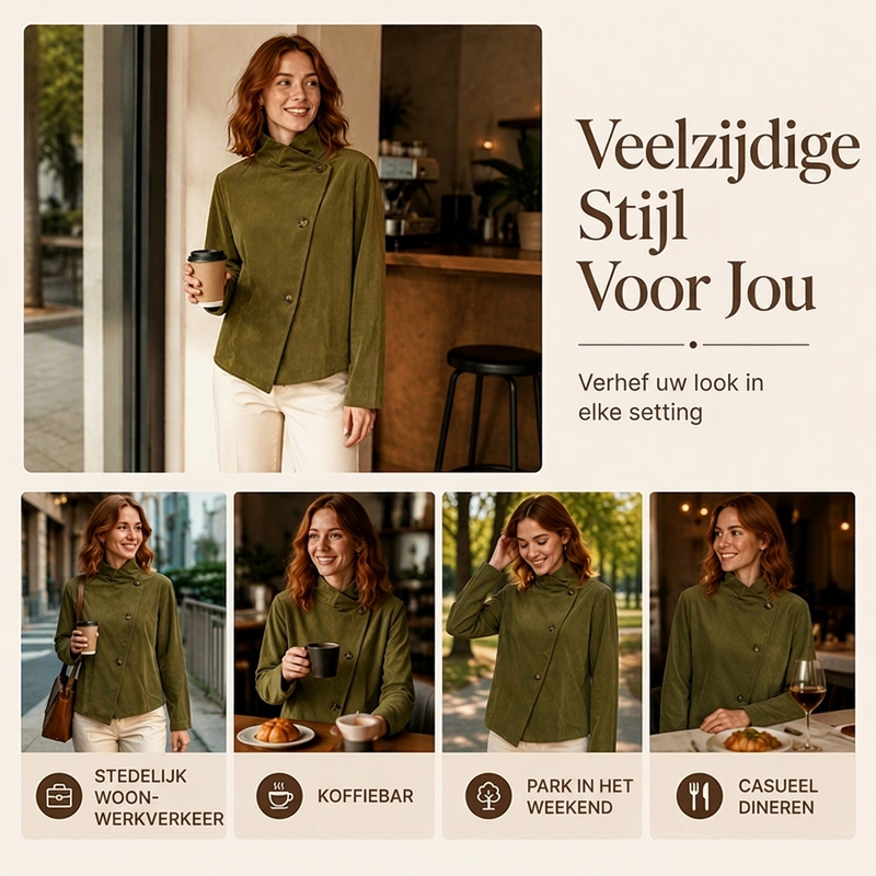 Asymmetrisch Corduroy Jasje met Opstaande Kraag en Knoopsluiting-2