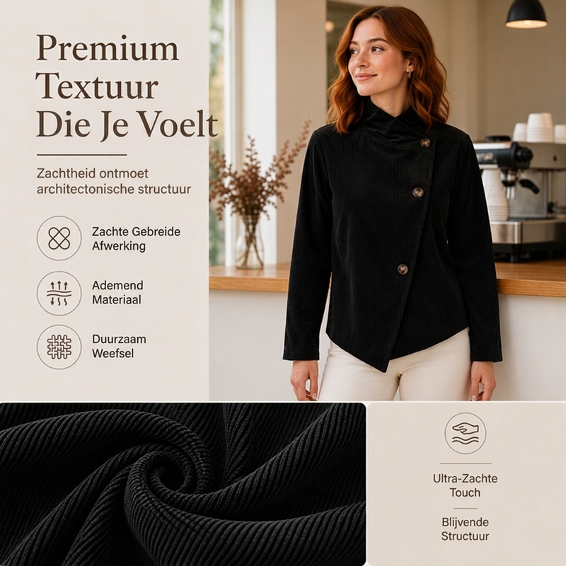 Asymmetrisch Corduroy Jasje met Opstaande Kraag en Knoopsluiting-3