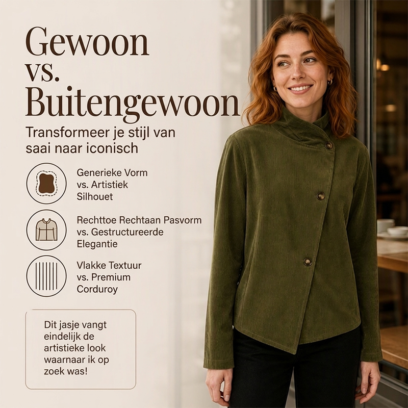 Asymmetrisch Corduroy Jasje met Opstaande Kraag en Knoopsluiting-4