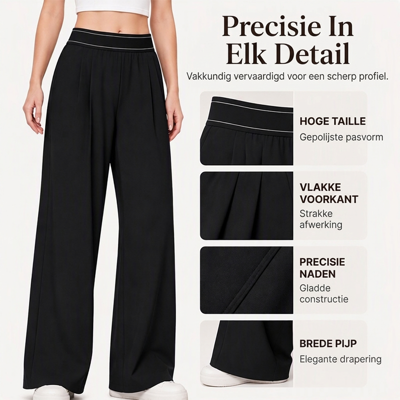 Elegante Broek met Wijde Pijpen en Geplooide Taille-1