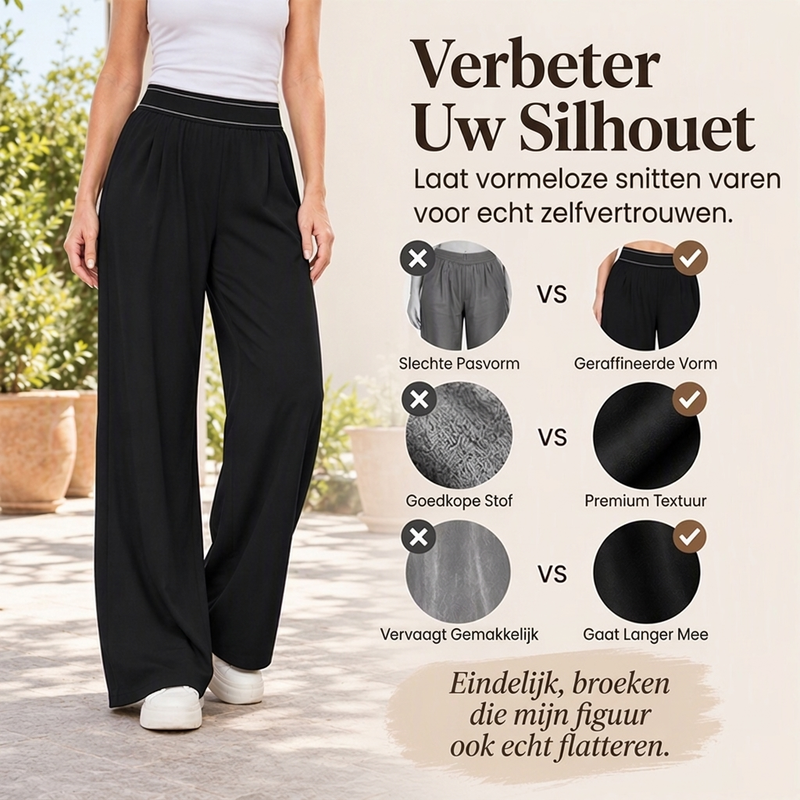 Elegante Broek met Wijde Pijpen en Geplooide Taille-2