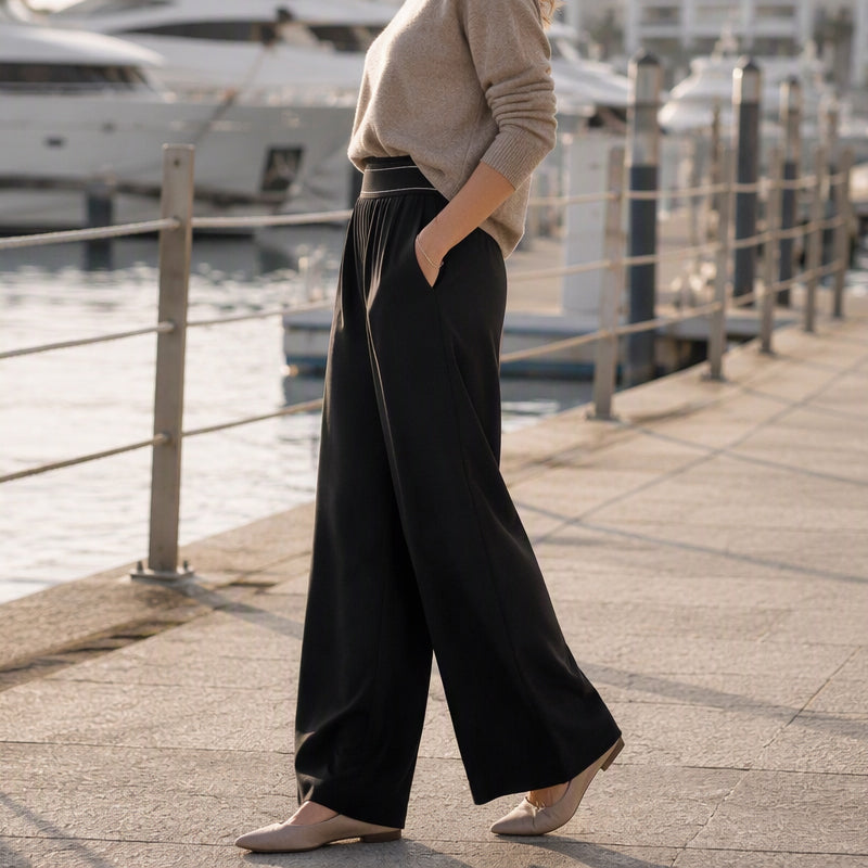 Elegante Broek met Wijde Pijpen en Geplooide Taille-10