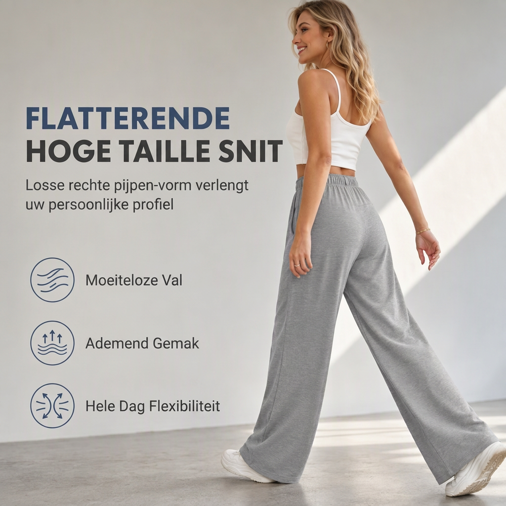 Comfortabele Broek met Wijde Pijpen, Trekkoord en Zakken-4