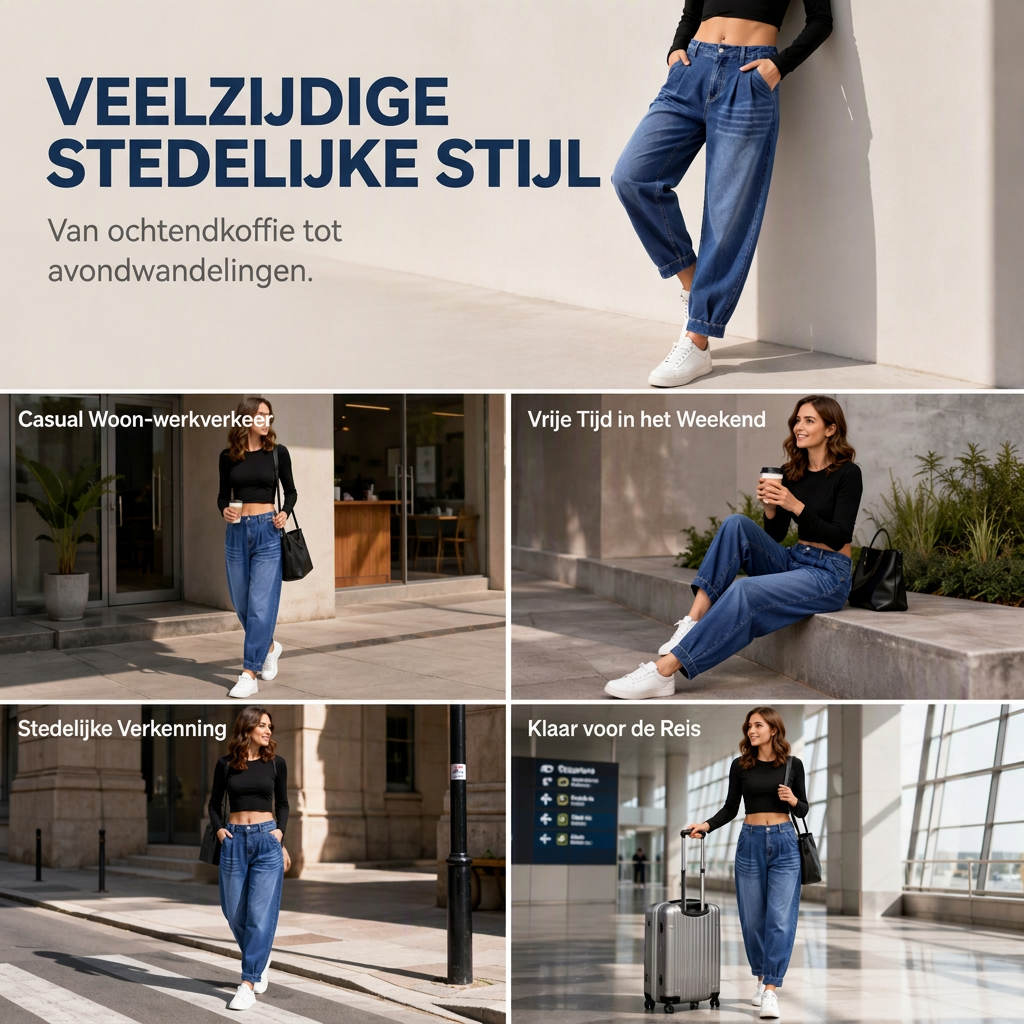 Casual Harem Jeans met Elastische Taille en Taps Toelopende Pijpen-6