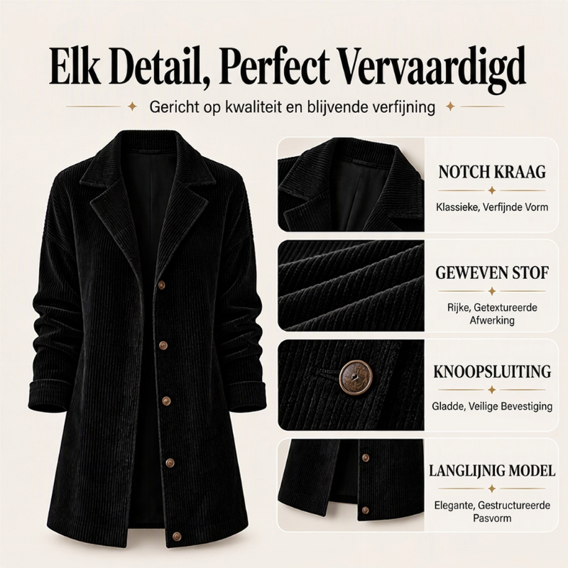 Lange Corduroy Blazerjas met Reverskraag en Knoopsluiting-2