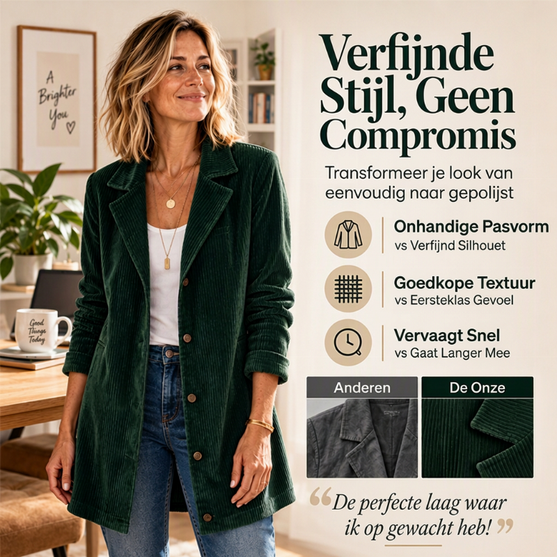 Lange Corduroy Blazerjas met Reverskraag en Knoopsluiting-3