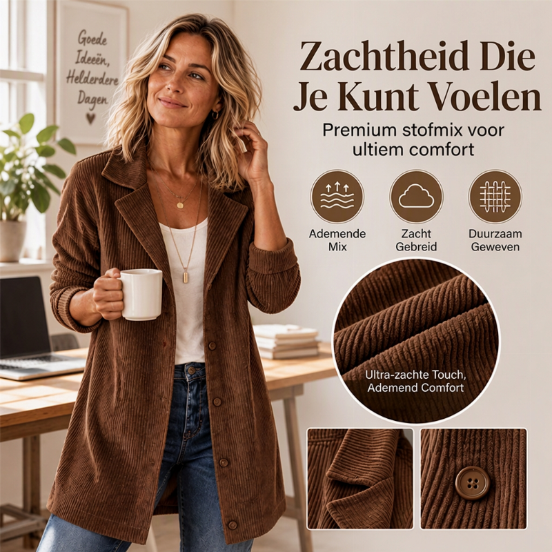 Lange Corduroy Blazerjas met Reverskraag en Knoopsluiting-4