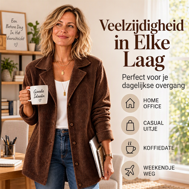 Lange Corduroy Blazerjas met Reverskraag en Knoopsluiting-5