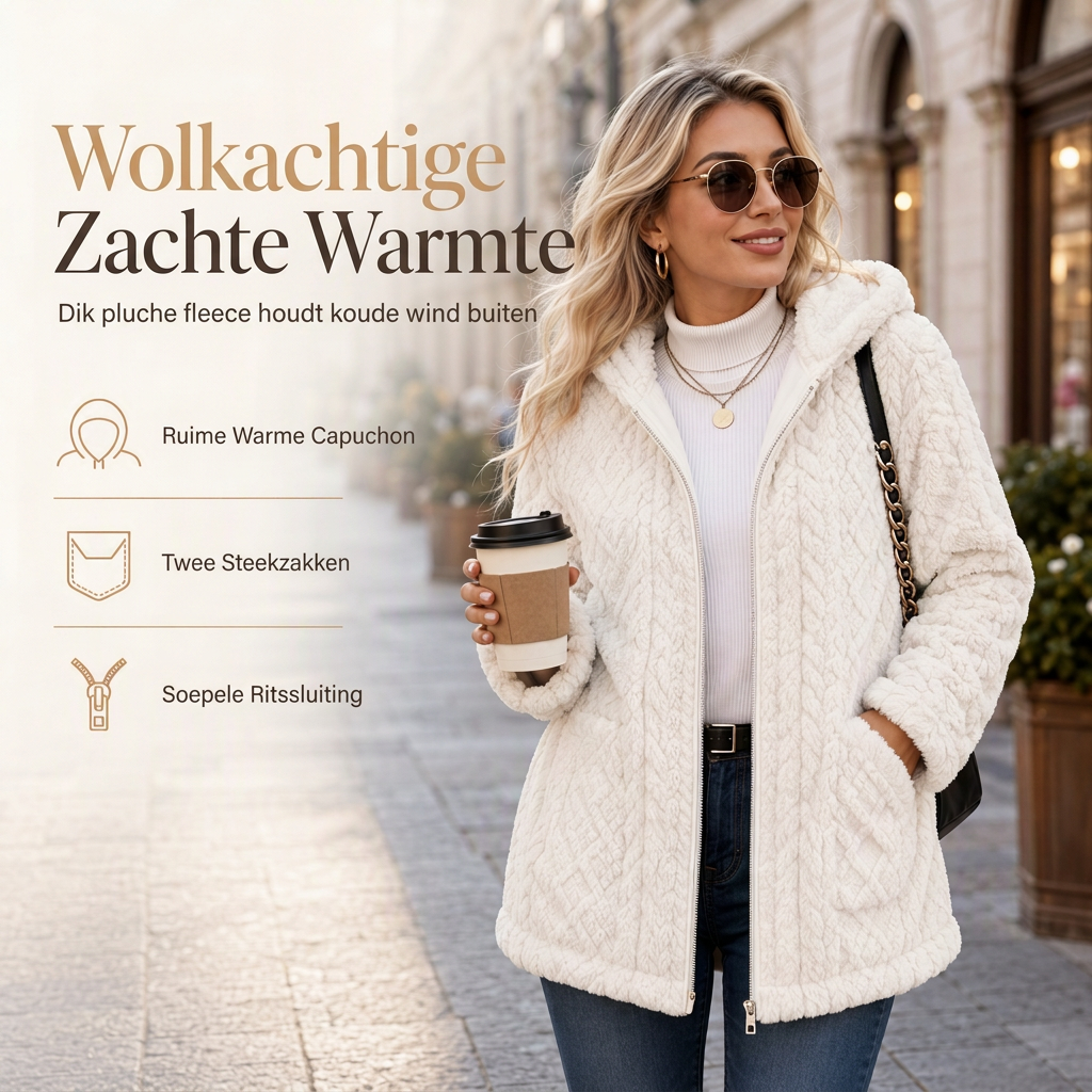 Warme Pluche Fleece Jas met Capuchon en Ritssluiting