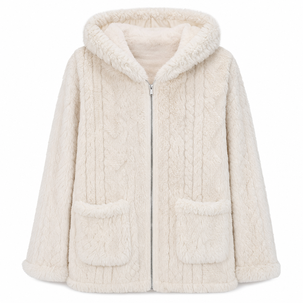 Warme Pluche Fleece Jas met Capuchon en Ritssluiting-11
