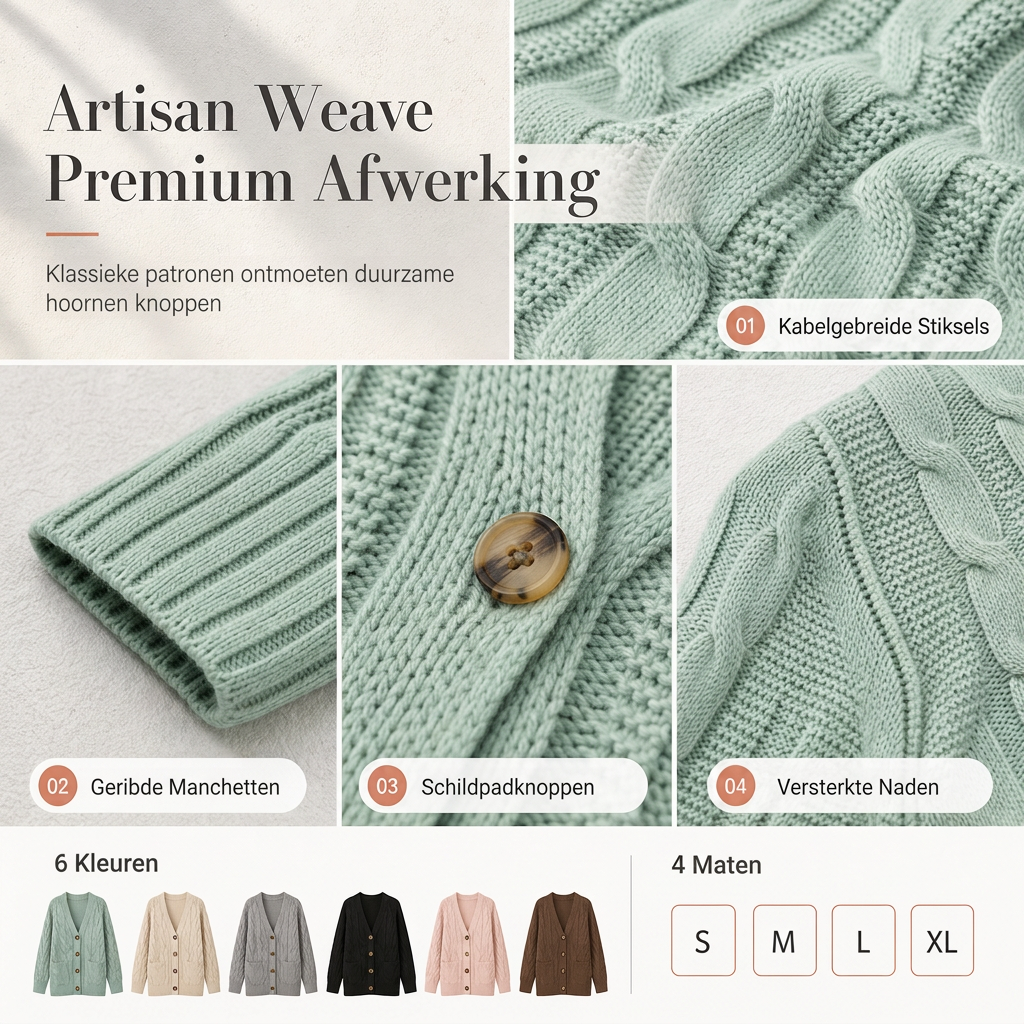Lange Kabelgebreide Cardigan met Knoopsluiting en Grote Zakken-4