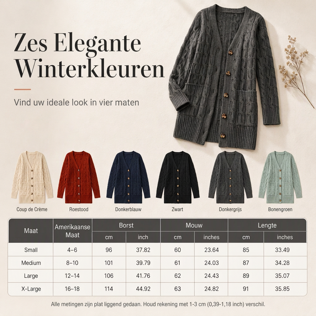 Lange Kabelgebreide Cardigan met Knoopsluiting en Grote Zakken-7