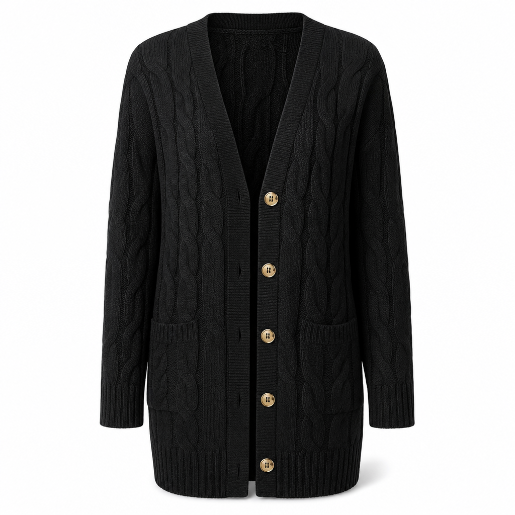 Lange Kabelgebreide Cardigan met Knoopsluiting en Grote Zakken-15