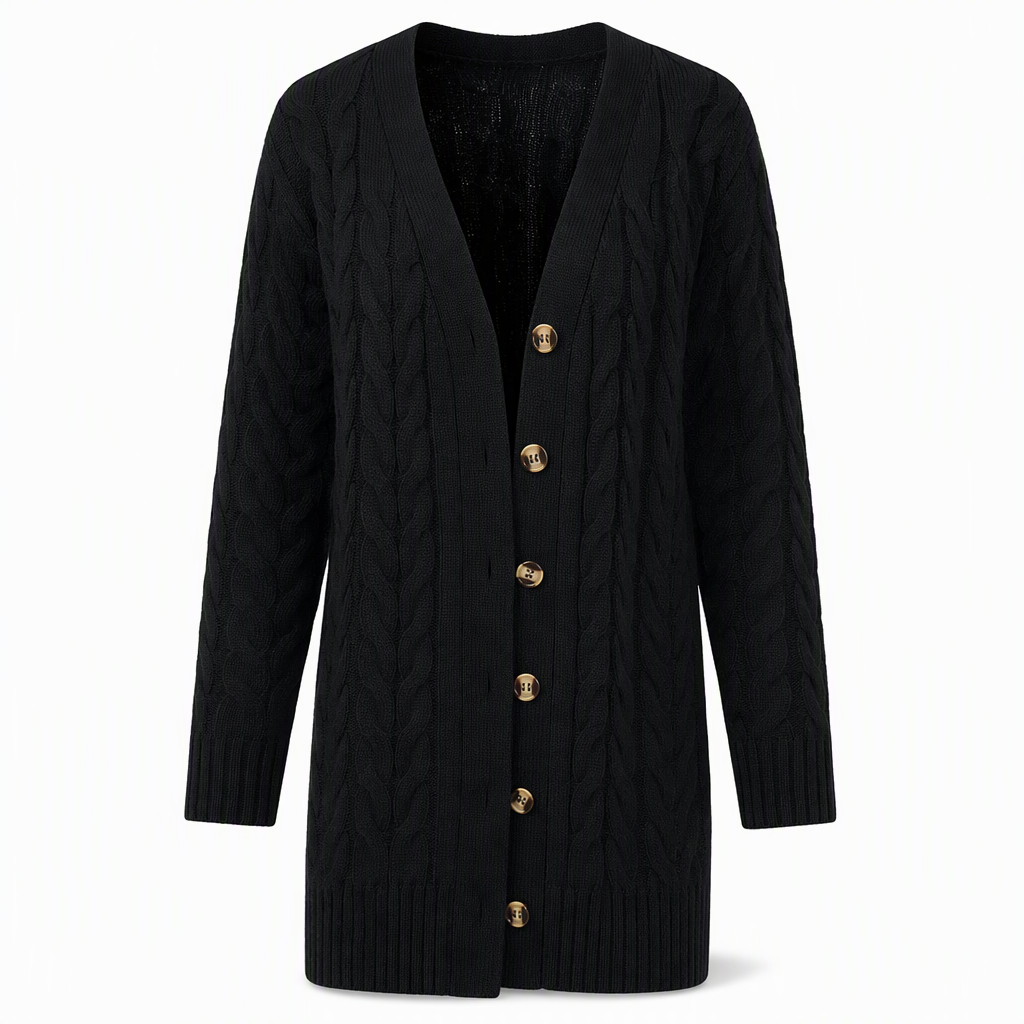 Lange Kabelgebreide Cardigan met Knoopsluiting en Grote Zakken-16