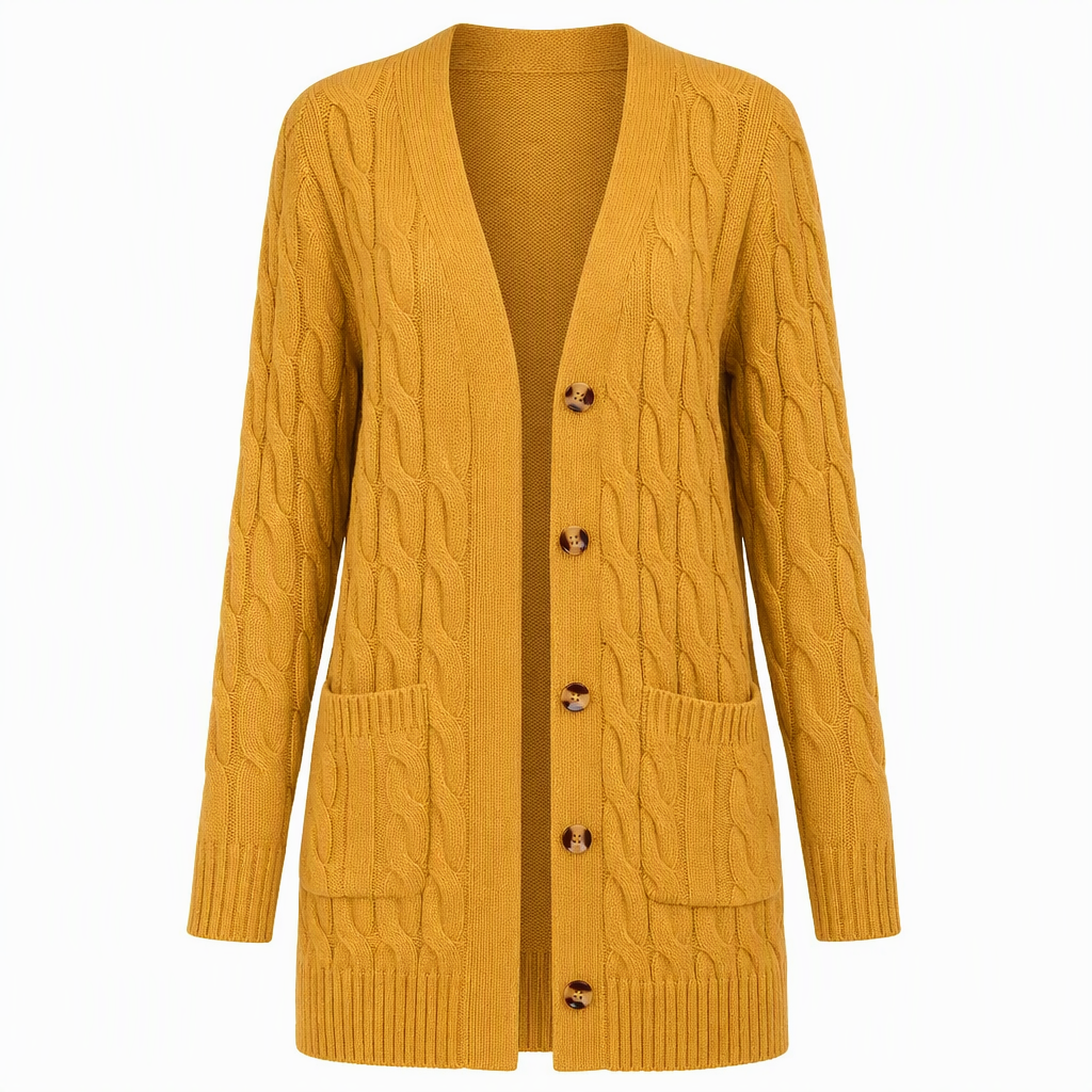 Lange Kabelgebreide Cardigan met Knoopsluiting en Grote Zakken-19