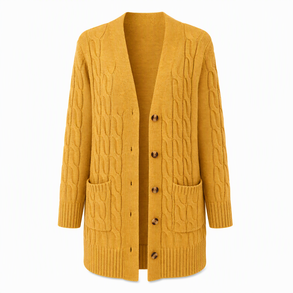 Lange Kabelgebreide Cardigan met Knoopsluiting en Grote Zakken-20