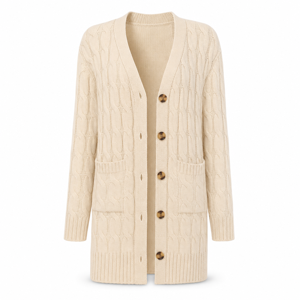 Lange Kabelgebreide Cardigan met Knoopsluiting en Grote Zakken-22