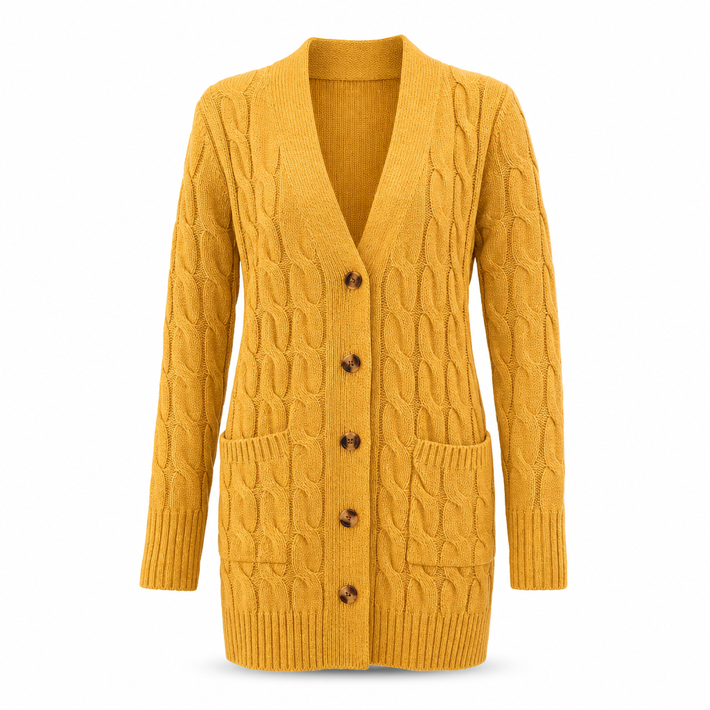 Lange Kabelgebreide Cardigan met Knoopsluiting en Grote Zakken-21