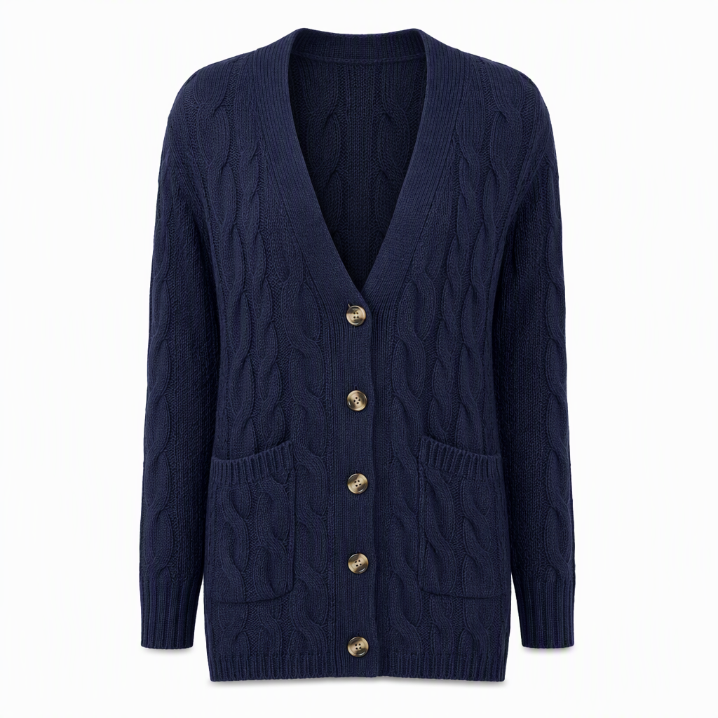 Lange Kabelgebreide Cardigan met Knoopsluiting en Grote Zakken-26